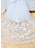 White Satin Tulle Flower Girl Dress With Removable Lace Train White Satin Tulle Flower Girl Dress With Removable Lace Train